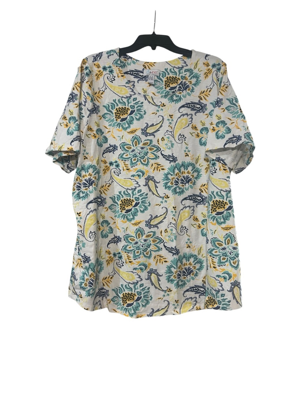 Denim&Co Cream Floral Paisley Short Sleeve Tee